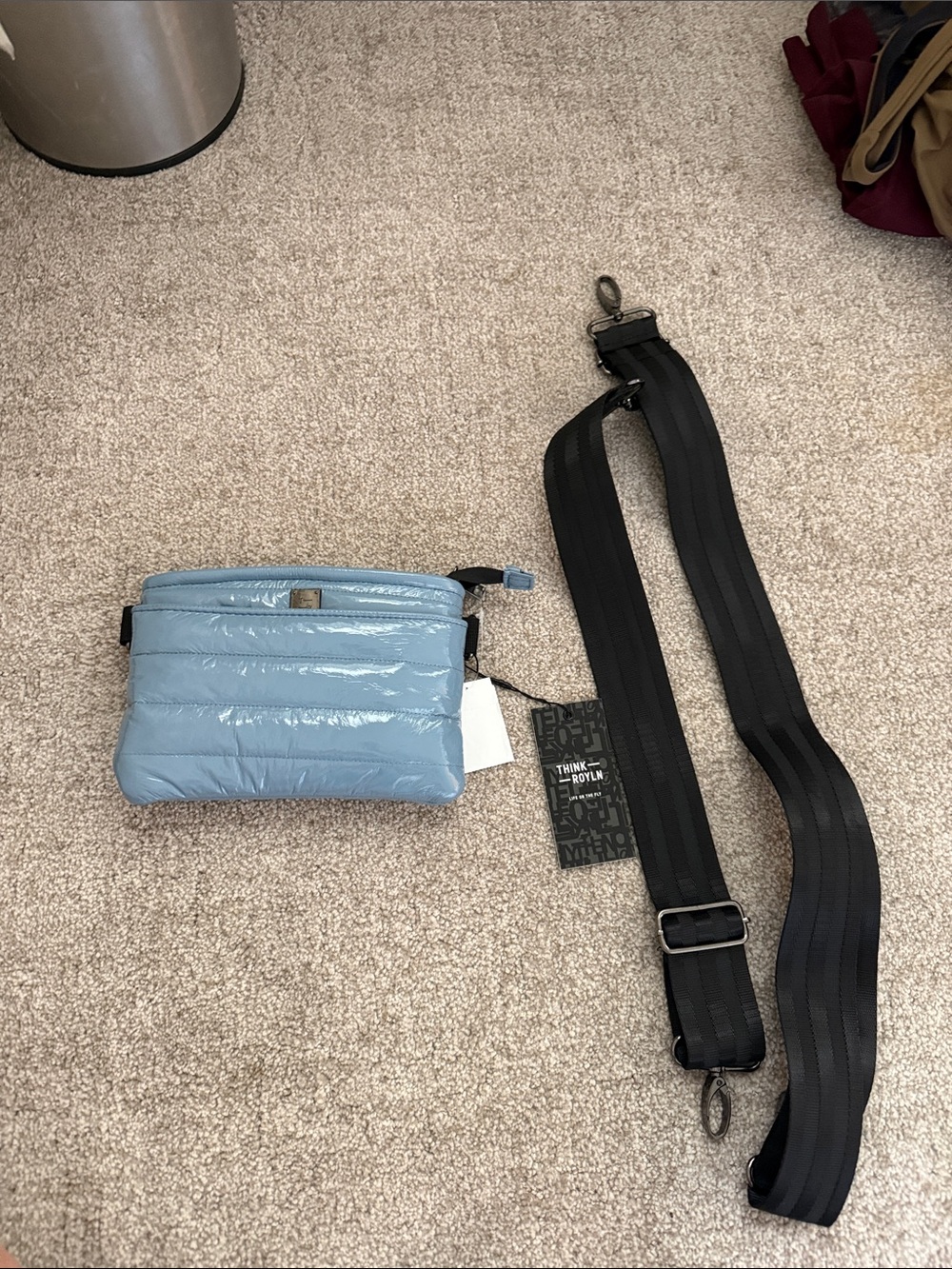 THINK ROYLN Slatan Blue Puffer Crossbody with Two Adjustable Black Straps